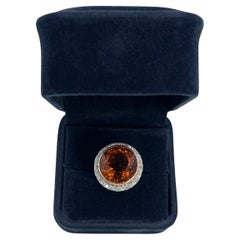 Citrine Diamonid Ring in 14KT Yellow Gold Cocktail Evening Ring