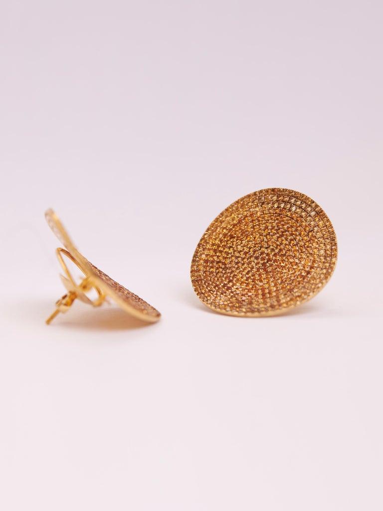 Taille ronde Boucles d'oreilles disque de citrine en or 14kt en vente