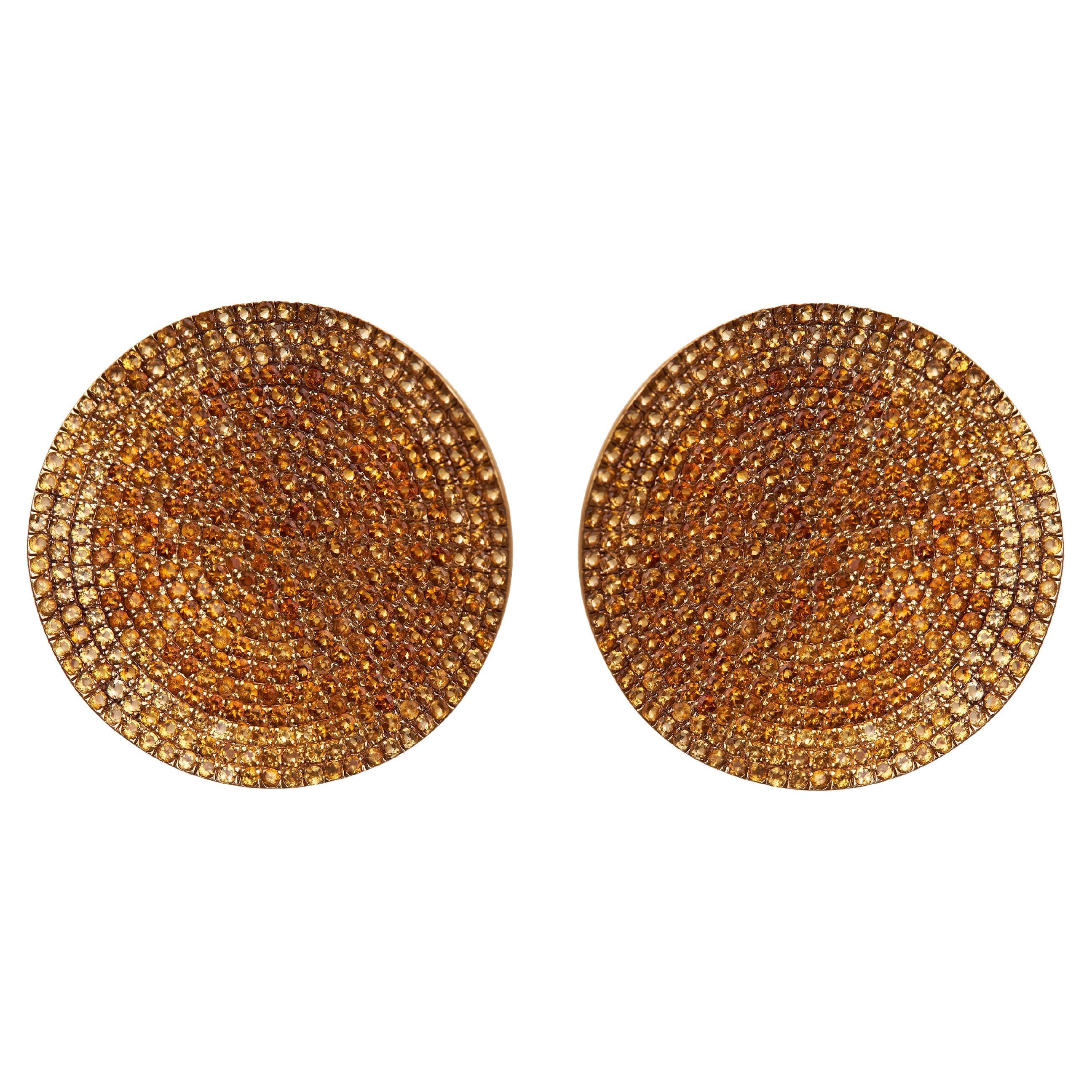 Boucles d
oreilles disque de citrine en or 14kt en vente