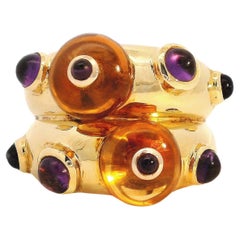 Citrine Double Orb Ring with Cabochon Amethysts