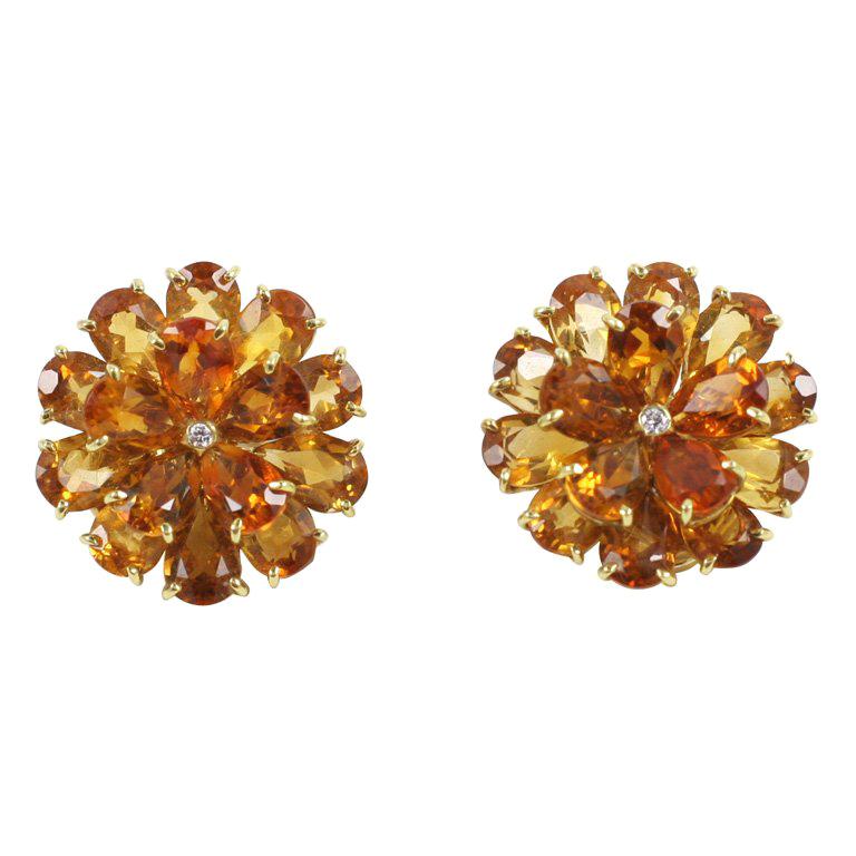 Citrine Double Tier Flower Earrings with Diamond For Sale