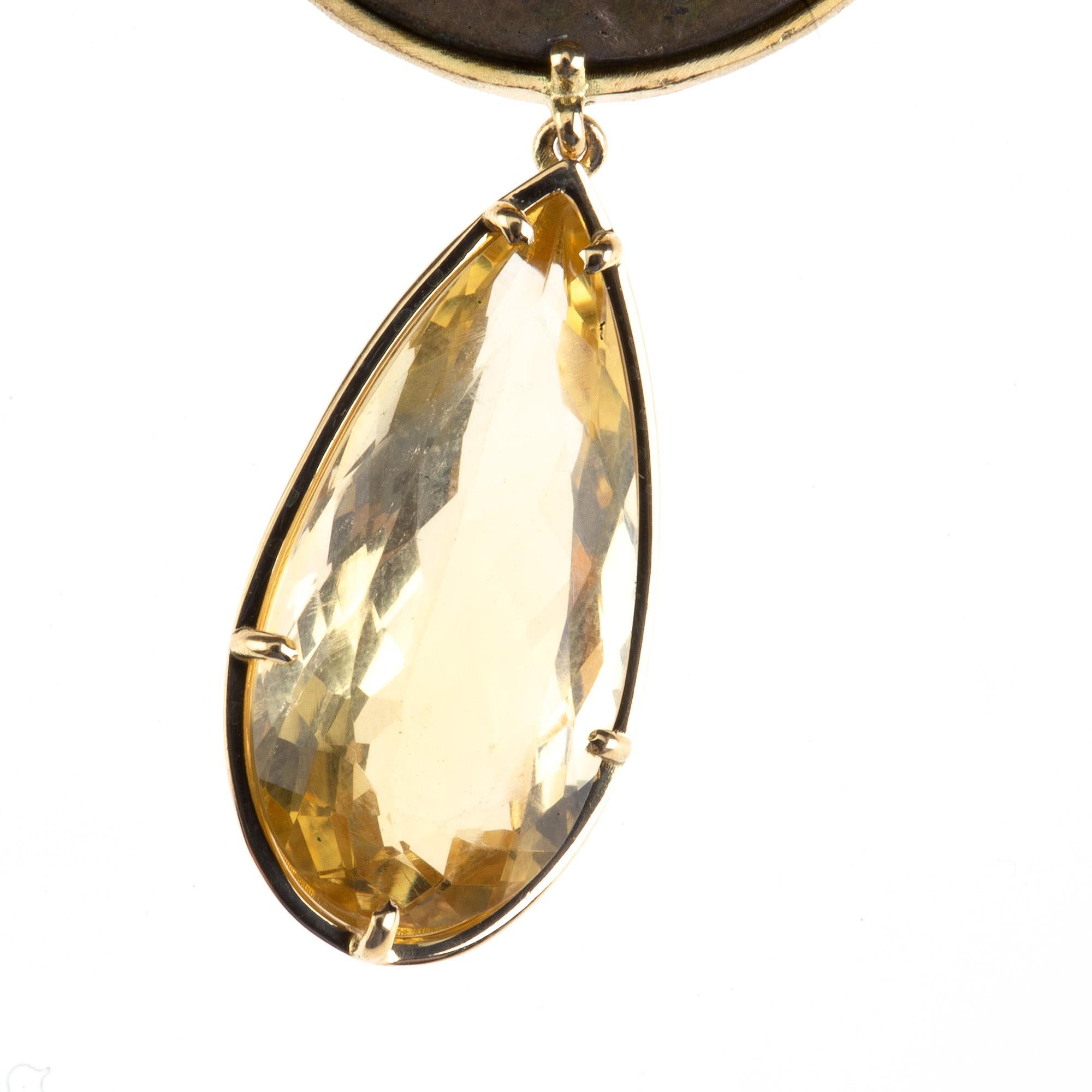 Mixed Cut Citrine Drop Antiques Coin Pink Tourmaline 18 Karat Gold Earrings For Sale