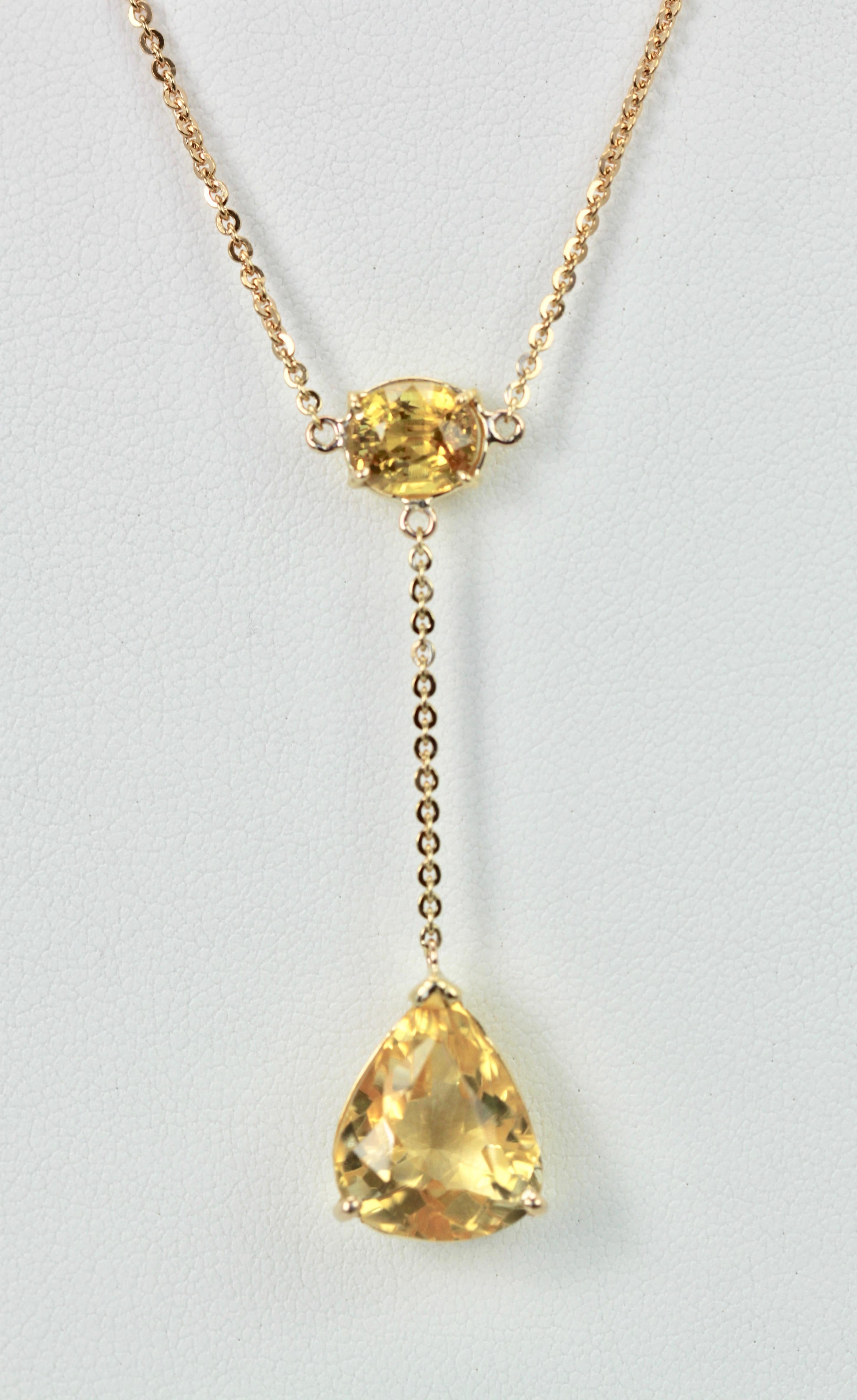 Women's Citrine Drop Necklace on 18 Karat Yellow Gold 7.25 Carats For Sale
