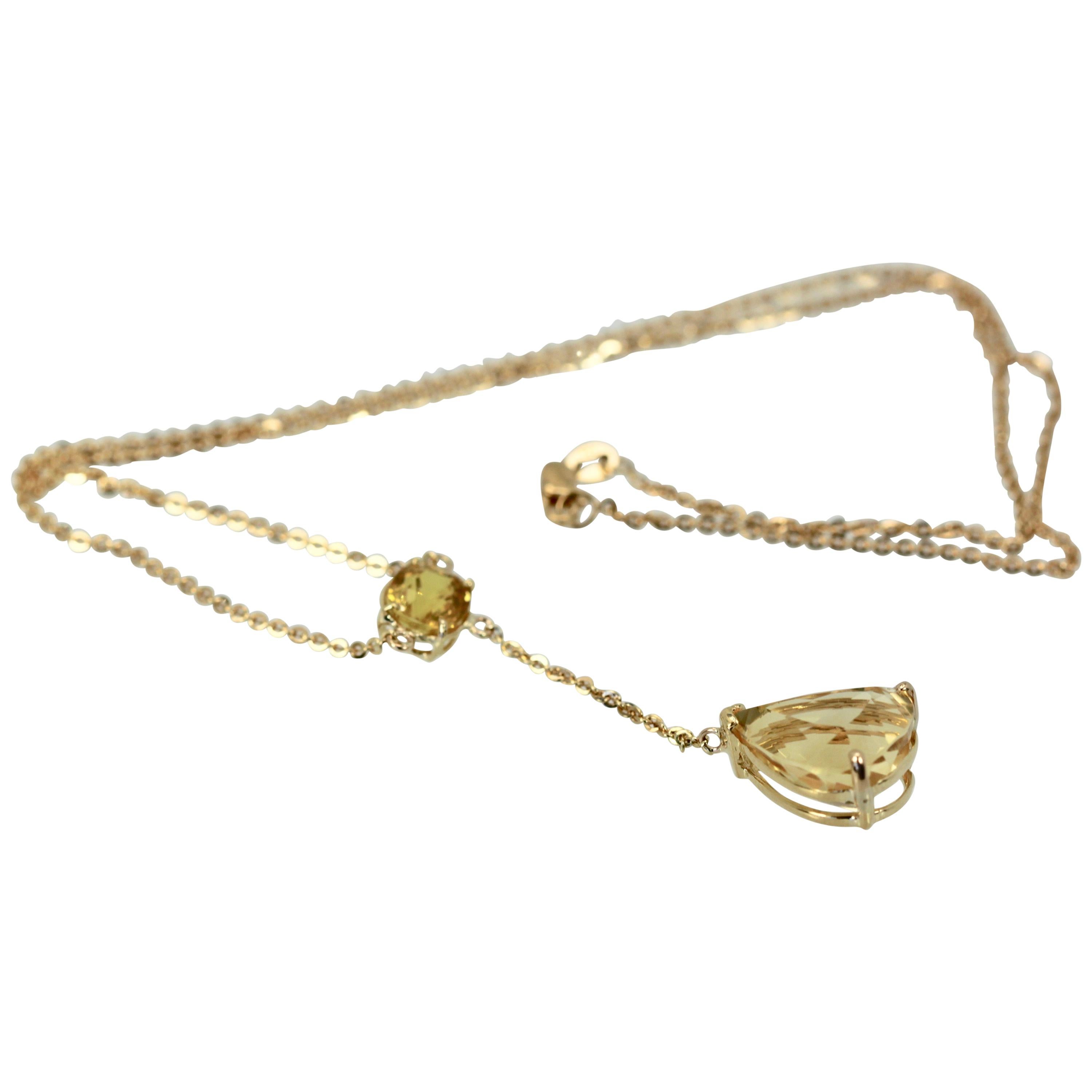 Collier à gouttes en citrine sur or jaune 18 carats de 7,25 carats en vente