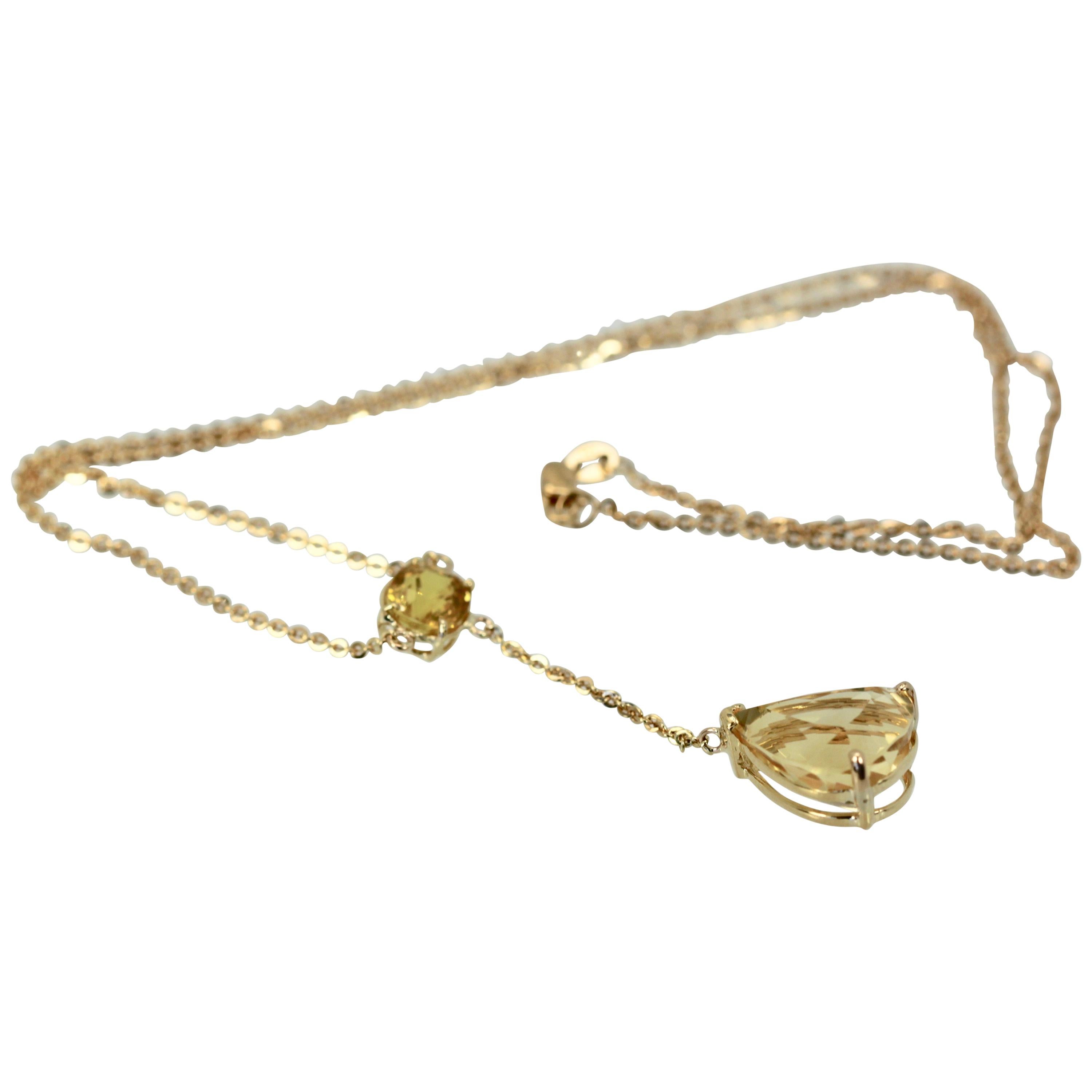 Citrine Drop Necklace on 18 Karat Yellow Gold 7.25 Carats