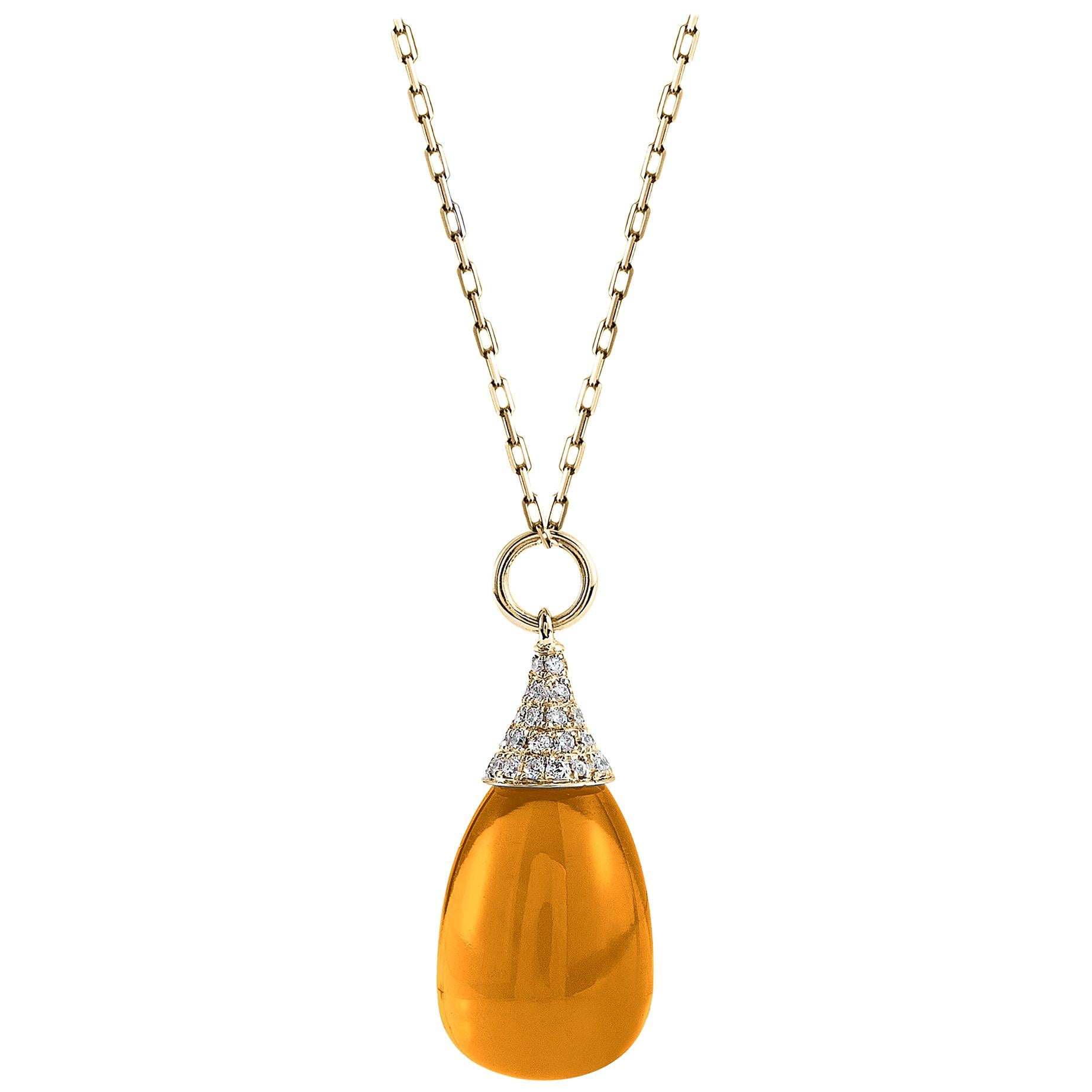 Pendentif goutte Goshwara en citrine avec capuchon en diamant 