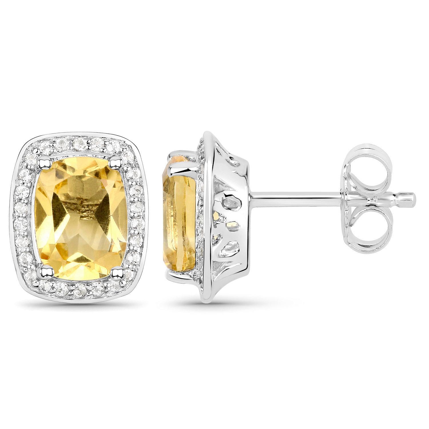 Contemporain Boucles d'oreilles Citrine Halo Topaze 2.8 Carats Argent plaqué or blanc 18K en vente