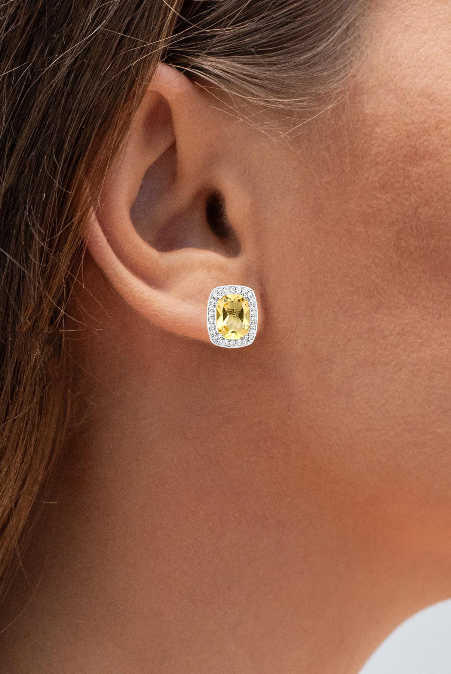 Boucles d'oreilles Citrine Halo Topaze 2.8 Carats Argent plaqué or blanc 18K Excellent état - En vente à Punta Gorda, FL