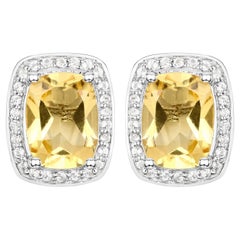 Citrine Earrings Topaz Halo 2.8 Carats 18K White Gold Plated Silver