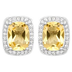 Boucles d
oreilles Citrine Halo Topaze 2.8 Carats Argent plaqué or blanc 18K