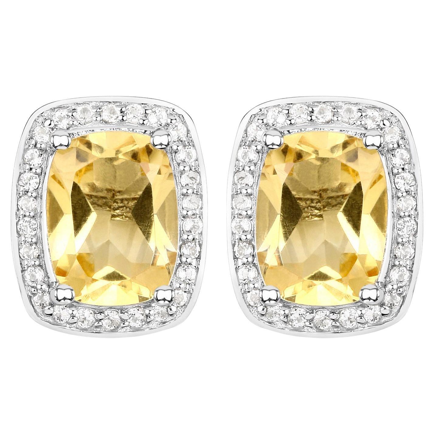 Citrine Earrings Topaz Halo 2.8 Carats 18K White Gold Plated Silver