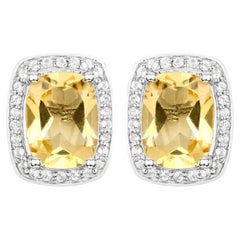 Citrin Ohrringe Topas Halo 2,8 Karat 18K Weißgold Vergoldet Silber