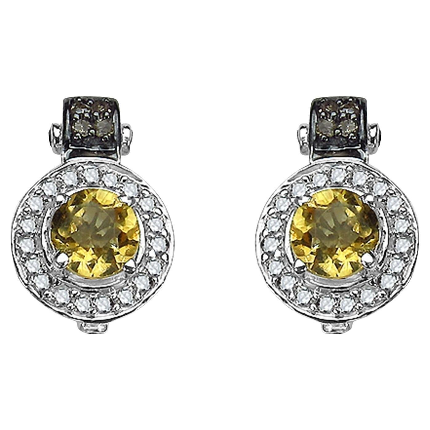 Citrine Earrings With Diamonds 1.14 Carats Sterling Silver