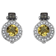 Citrine Earrings With Diamonds 1.14 Carats Sterling Silver