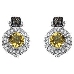 Citrine Earrings With Diamonds 1.14 Carats Sterling Silver