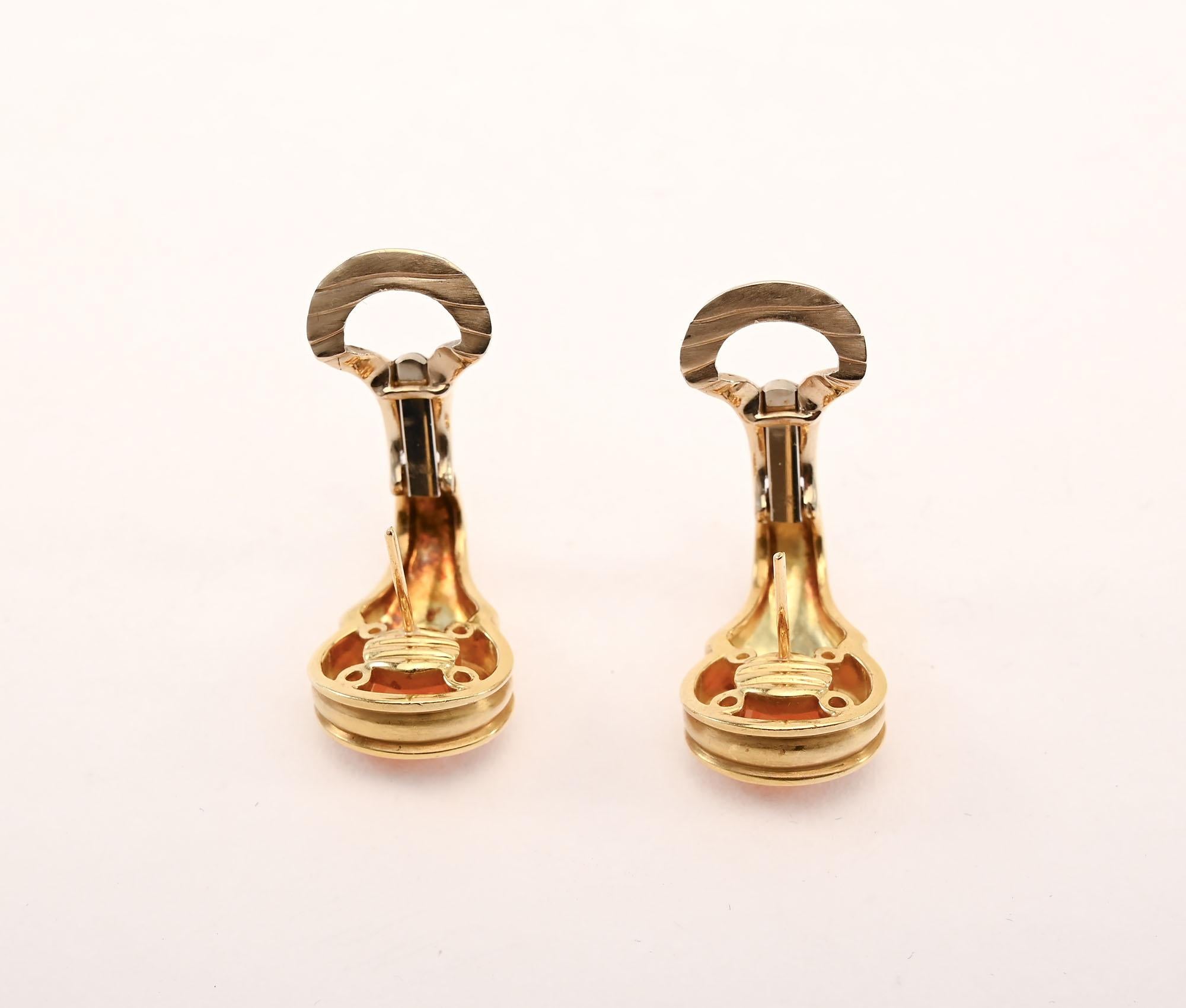 Round Cut Citrine Earrings  with Diamonds For Sale