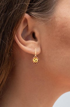 Citrine Earrings With Garnet 8.4 Carats Gold Plated Silver