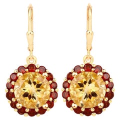 Citrine Earrings With Garnet 8.4 Carats Gold Plated Silver