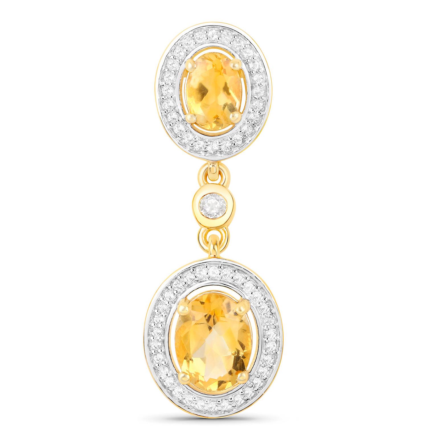 Taglio ovale Orecchini Citrino con Topazi 5,7 Carati Placcati in Oro Giallo 18K A. Silver in vendita