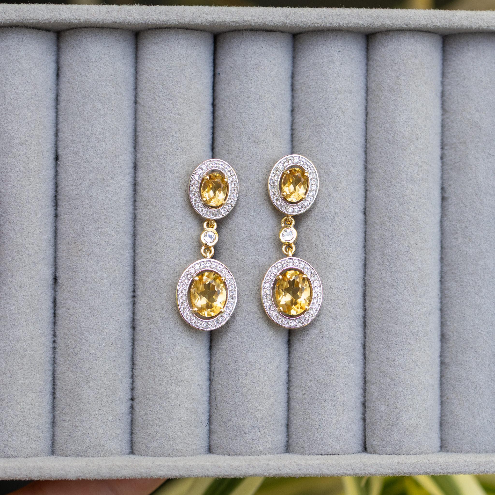 Boucles d'oreilles en argent sterling plaqué or jaune 18 carats avec topazes de 5,7 carats Excellent état - En vente à Aliso Viejo, CA