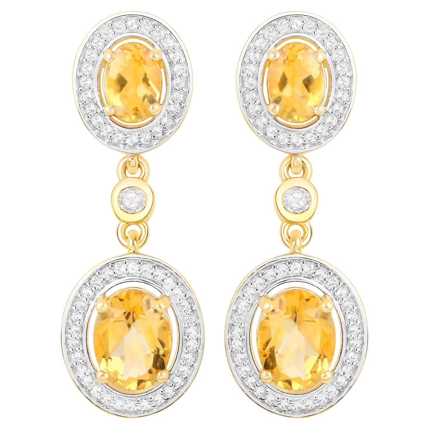 Orecchini Citrino con Topazi 5,7 Carati Placcati in Oro Giallo 18K A. Silver