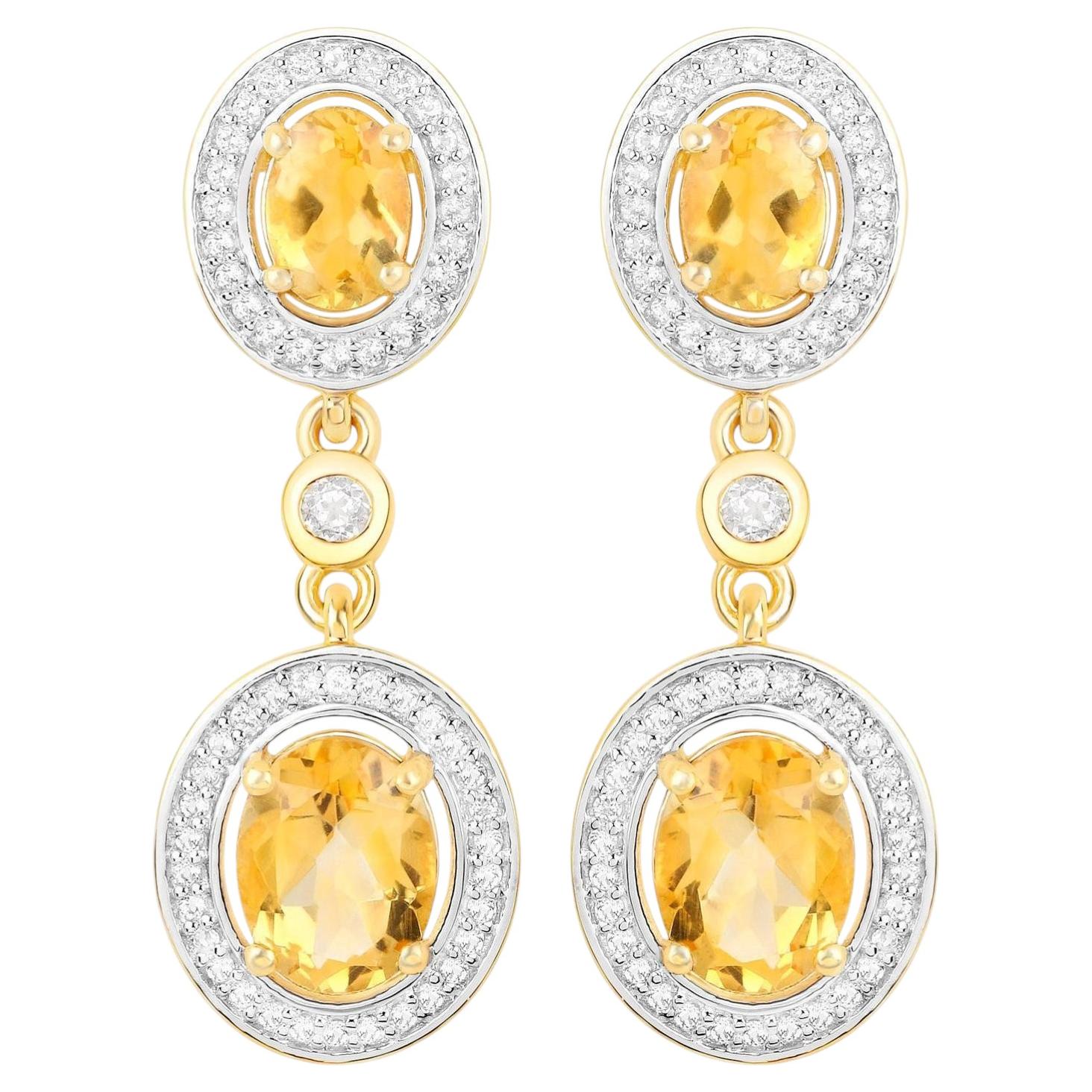 Orecchini Citrino con Topazi 5,7 Carati Placcati in Oro Giallo 18K A. Silver