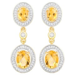 Citrine Earrings With Topazes 5.7 Carats 18K Yellow Gold Plated Sterling Silver