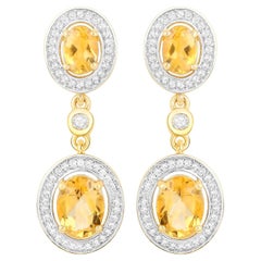 Citrine Earrings With Topazes 5.7 Carats 18K Yellow Gold Plated Sterling Silver