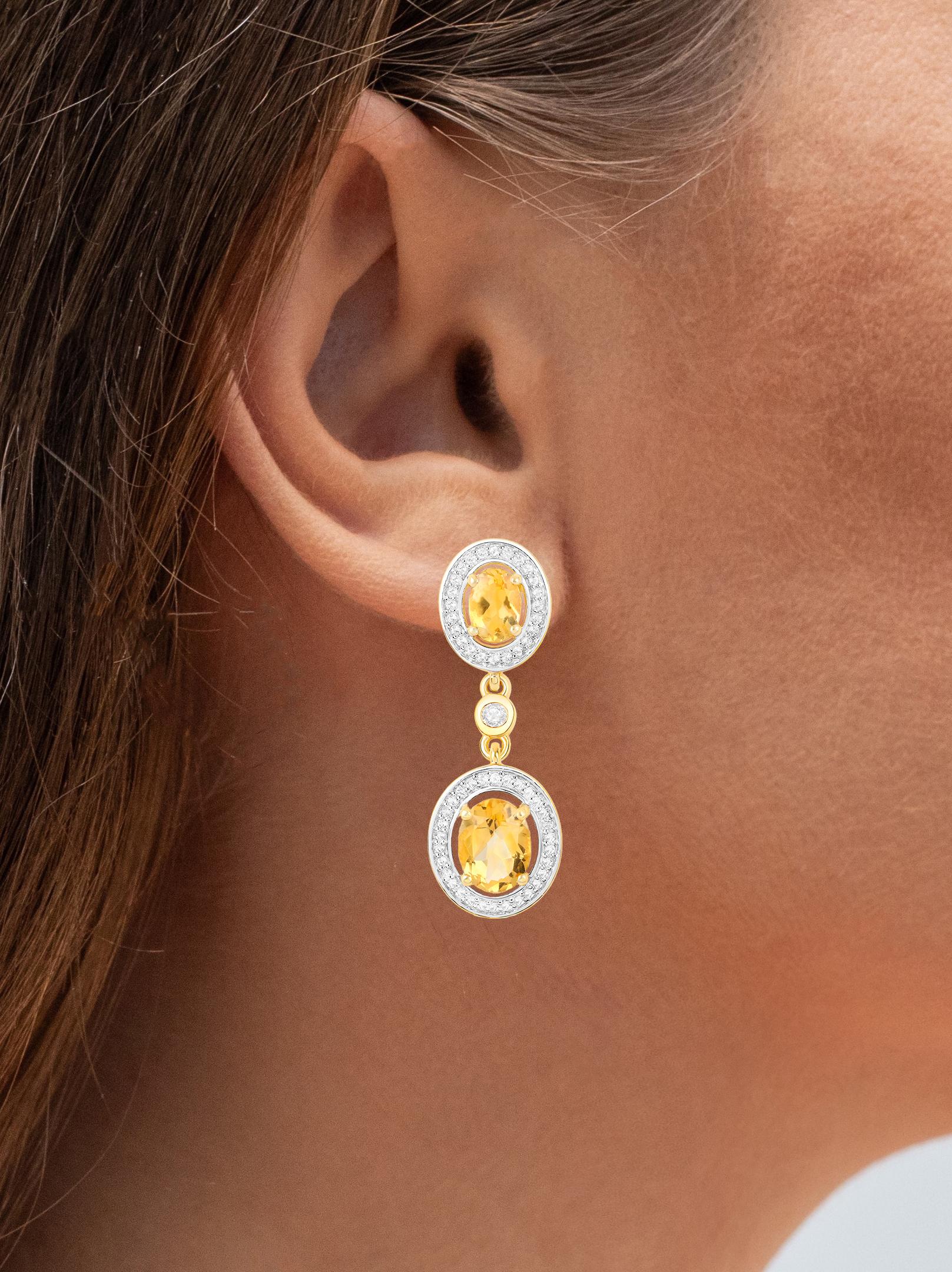 Contemporary Citrine Earrings With Topazes 5.70 Carats 18K Yellow Gold Plated Sterling Silver For Sale
