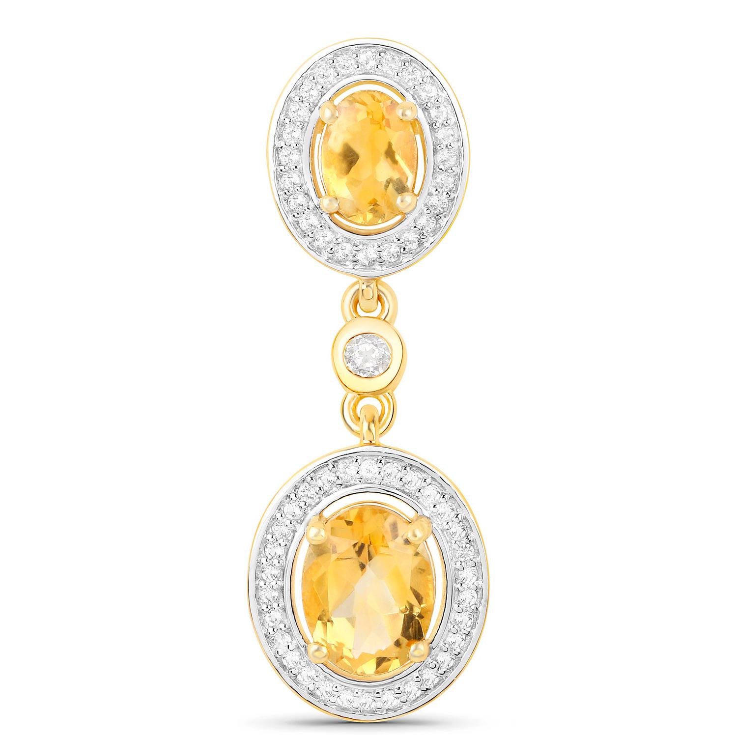 Oval Cut Citrine Earrings With Topazes 5.70 Carats 18K Yellow Gold Plated Sterling Silver For Sale