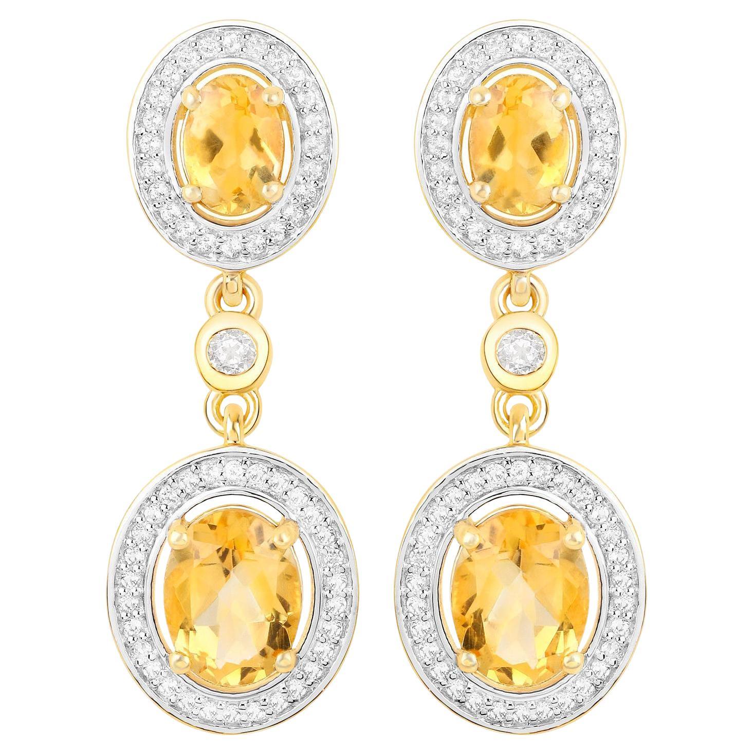 Citrine Earrings With Topazes 5.70 Carats 18K Yellow Gold Plated Sterling Silver For Sale