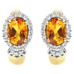 Citrine Earrings With White Topaz 1.94 Carats Gold Plated Silver