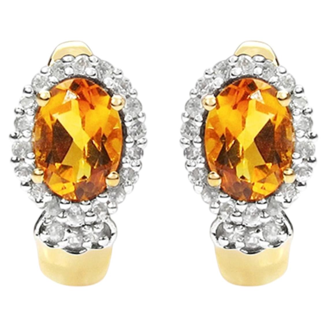 Boucles d'oreilles Citrine avec Topaze blanche 1.94 carats Argent plaqué or