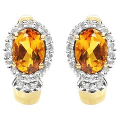 Citrine Earrings With White Topaz 1.94 Carats Gold Plated Silver