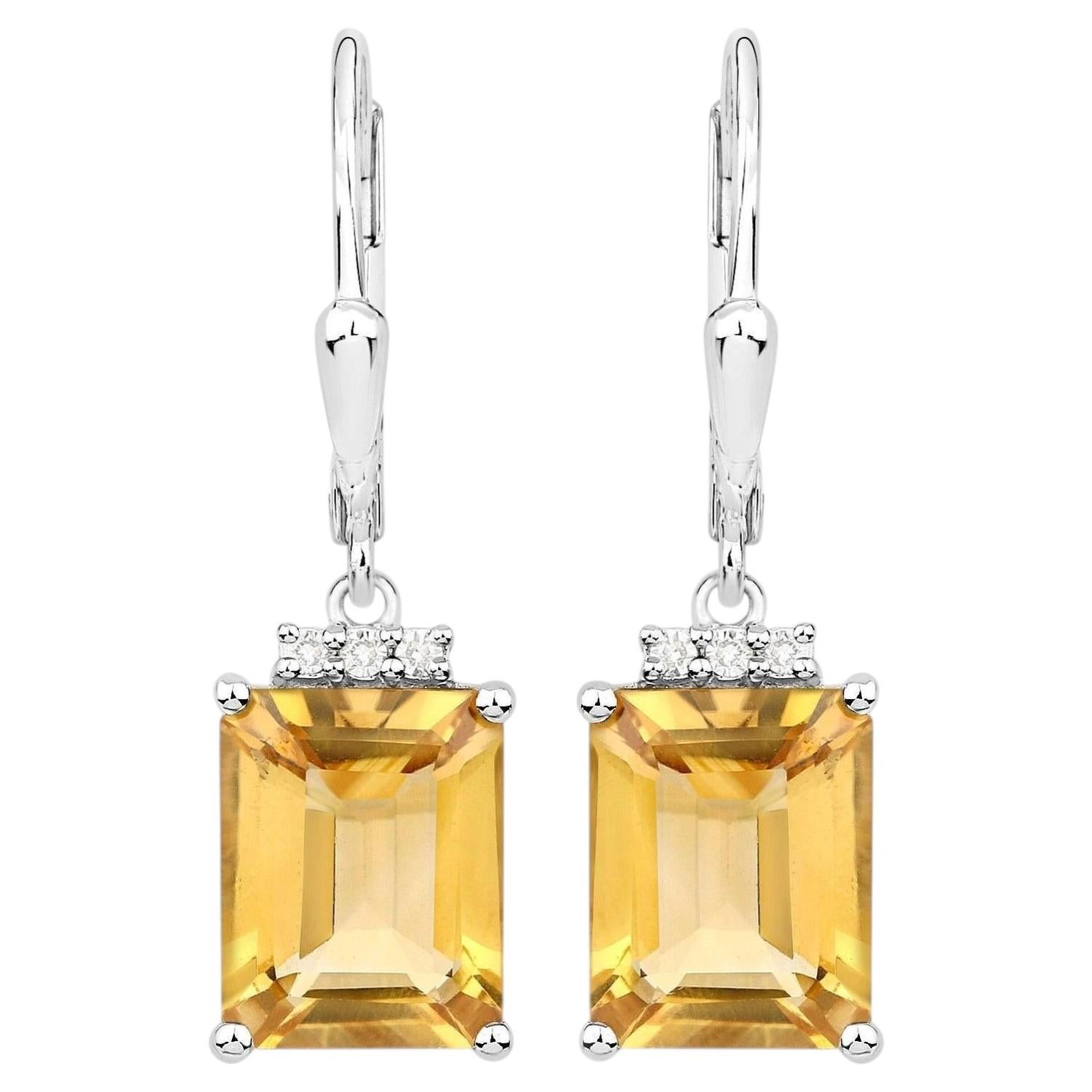 Citrine Earrings With White Topaz 5.6 Carats Sterling Silver For Sale