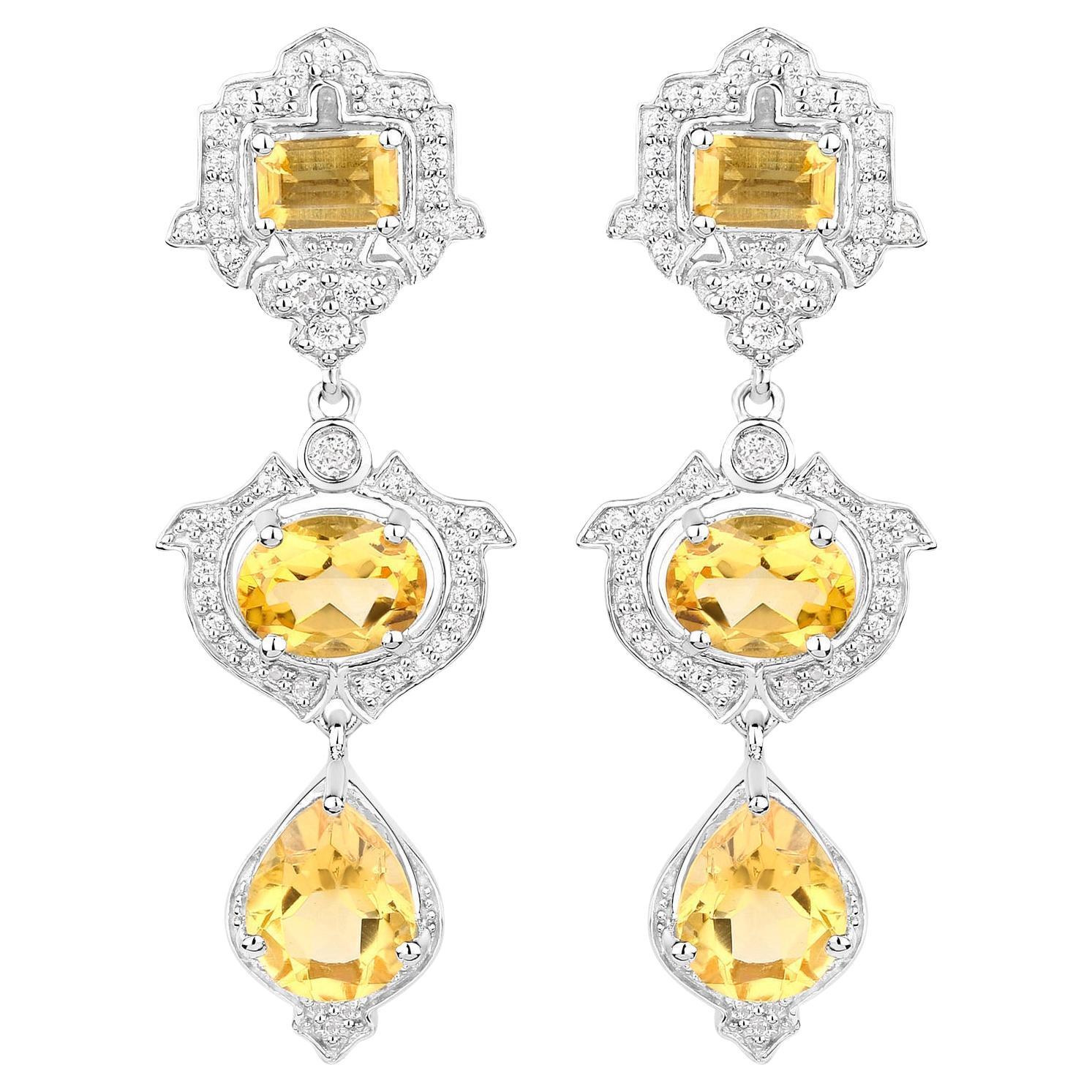 Citrine Earrings With White Topaz 6.6 Carats Sterling Silver