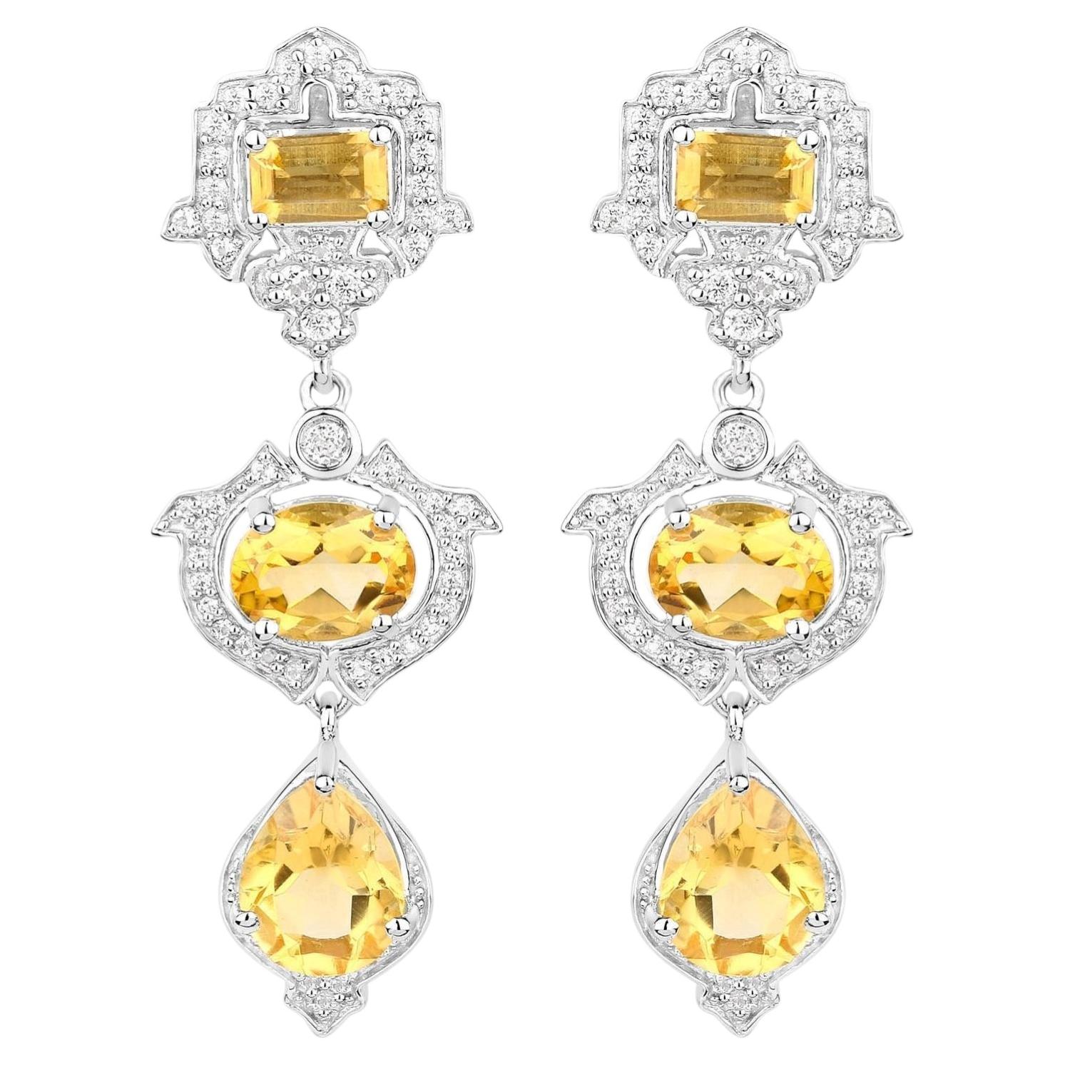 Citrine Earrings With White Topaz 6.6 Carats Sterling Silver For Sale
