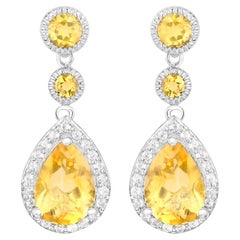 Citrine Earrings With White Topazes 7.06 Carats Rhodium Plated Sterling Silver