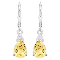 Citrine Earrings With White Zircon 2.76 Carats Sterling Silver