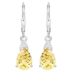 Citrine Earrings With White Zircon 2.76 Carats Sterling Silver