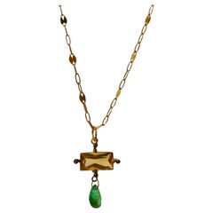 Citrine, Emerald and Diamonds 14 Karat Gold Necklace