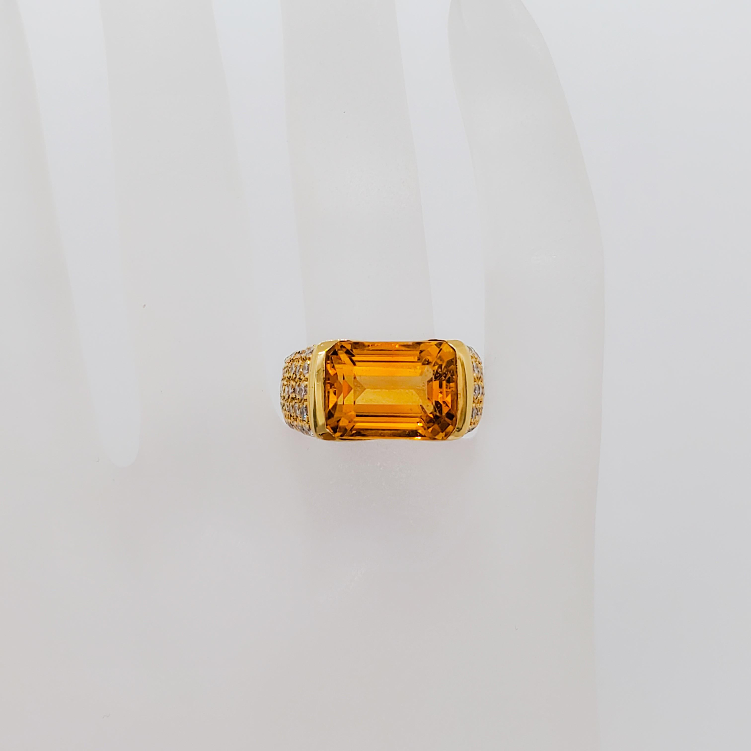 Citrine Emerald Cut and Diamond Cocktail Ring in 18k Yellow Gold 1