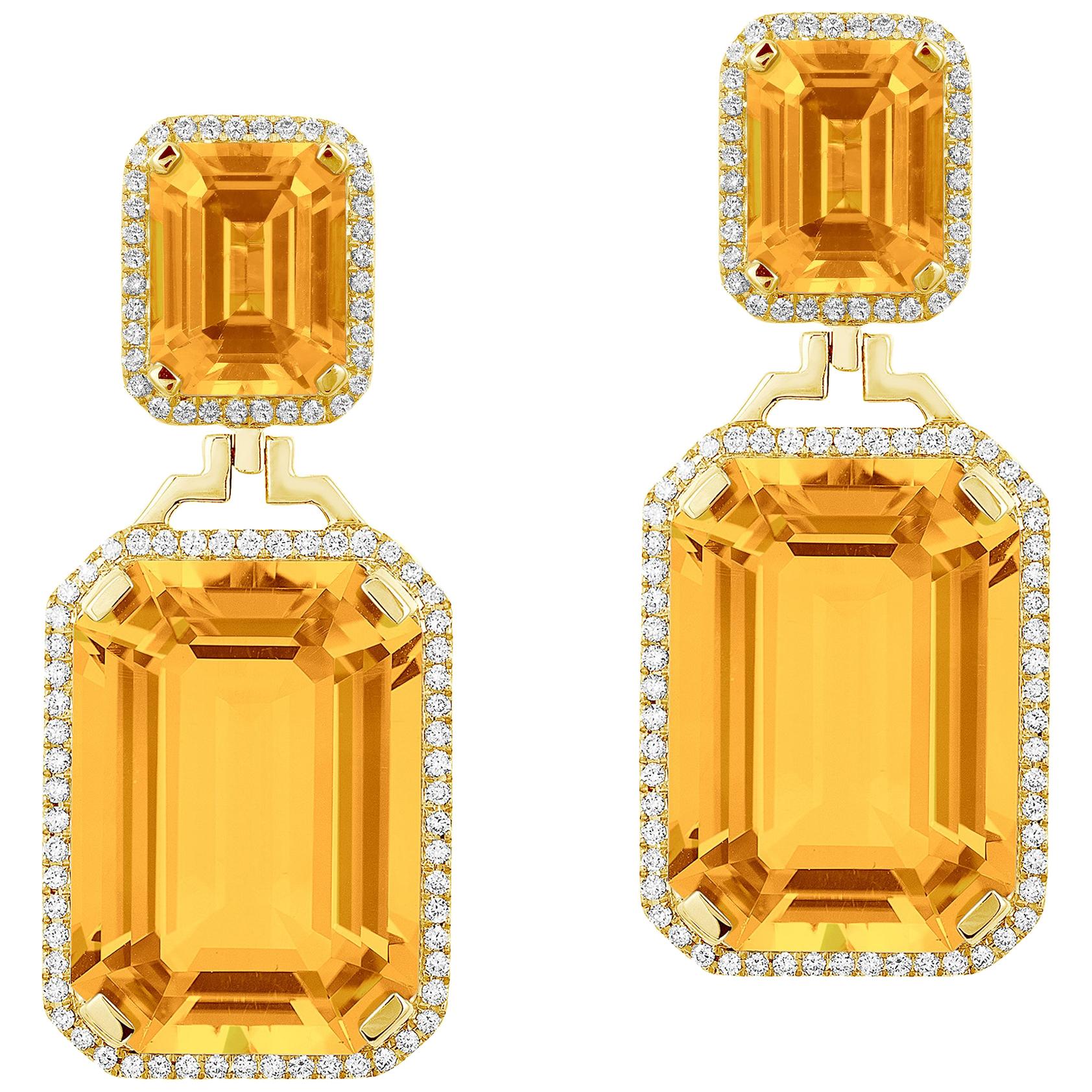 Boucles d'oreilles Goshwara en citrine taille émeraude et diamants