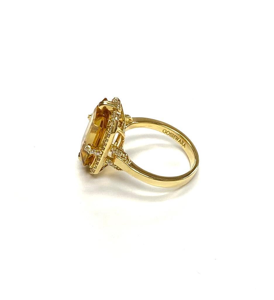 Citrine Emerald Cut Ring with Diamonds in 18K Yellow Gold, from 'Gossip' Collection

Stone Size: 10 x 15 mm

Gemstone Weight: 5.9 Carats

Diamonds:G-H / VS, Approx Wt: 0.28 Carats