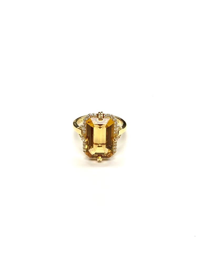 Contemporary Goshwara Emerald Cut Citrine And Diamond Ring For Sale