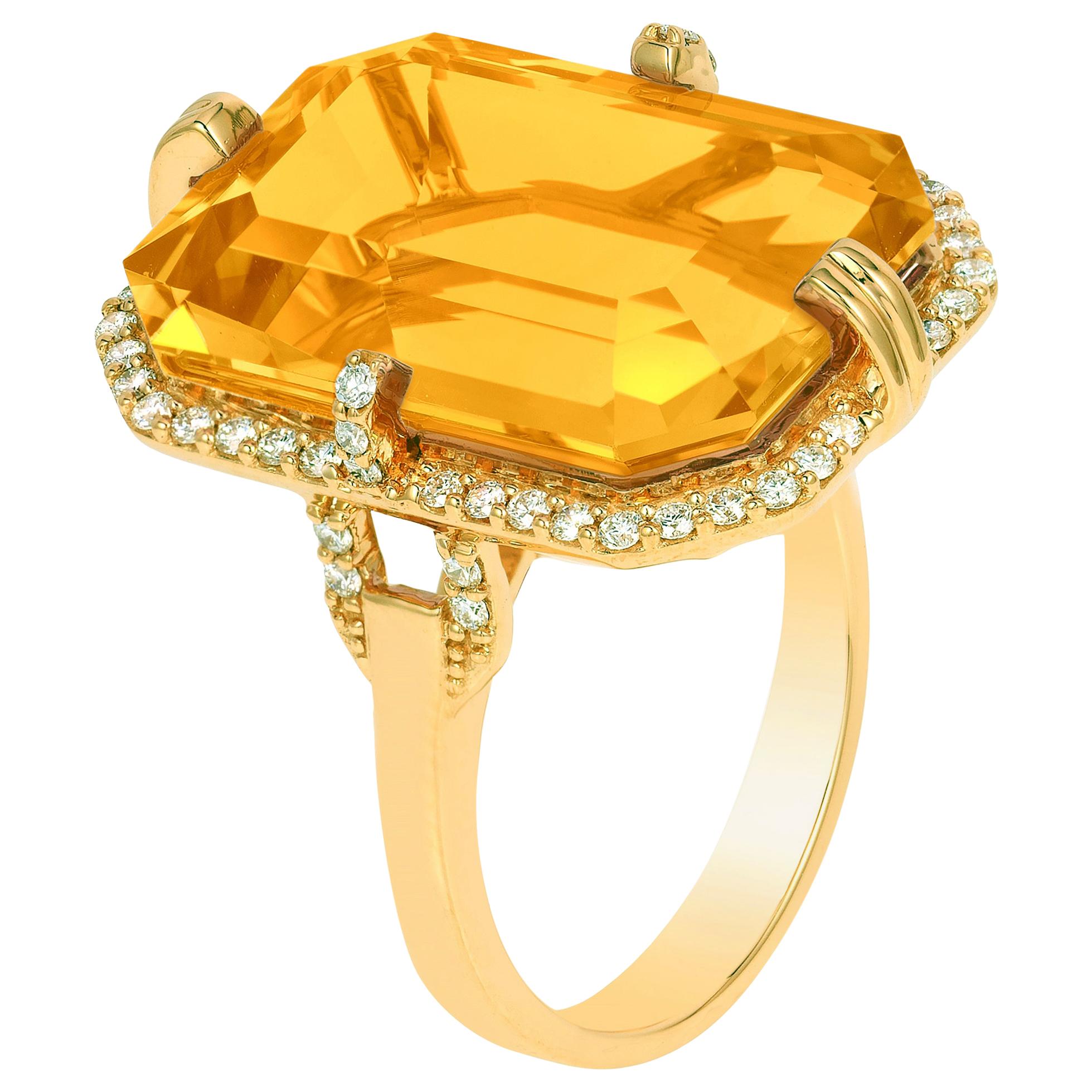 Goshwara Emerald Cut Citrine And Diamond Ring