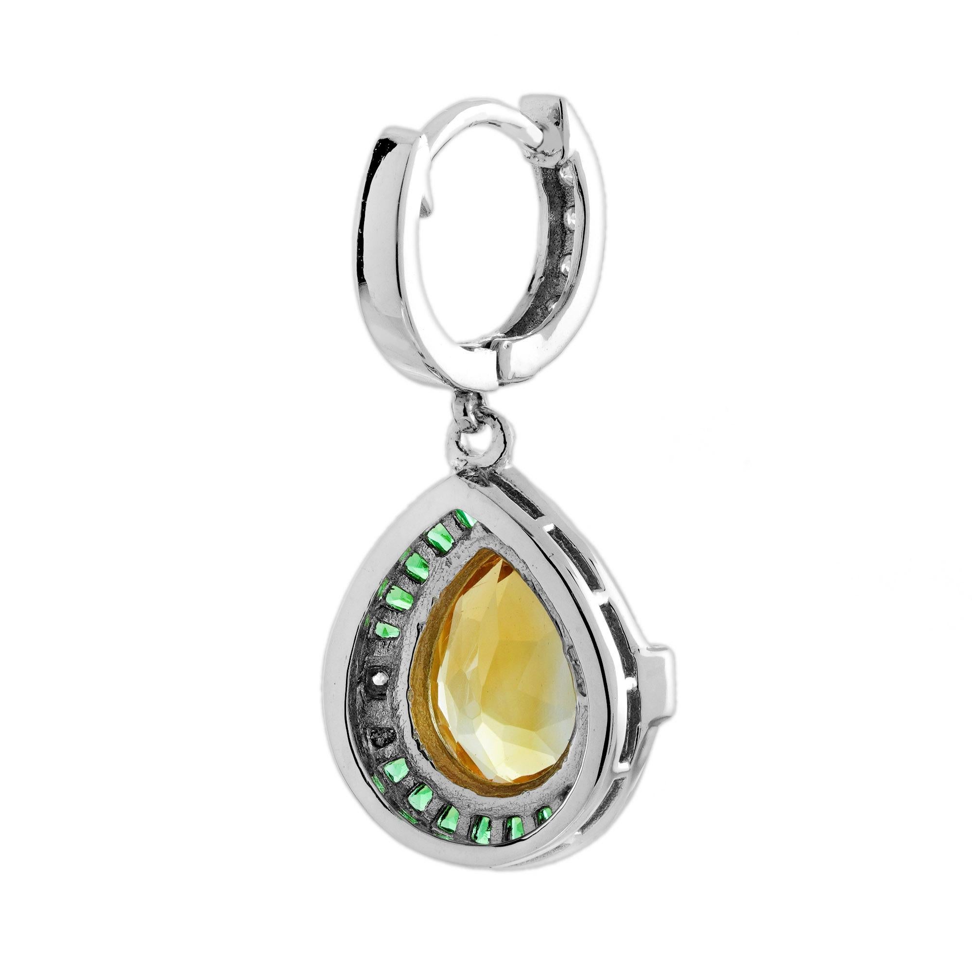 Citrine Emeraude Diamant Pendentif Pendentifs en or blanc 14K en vente 2