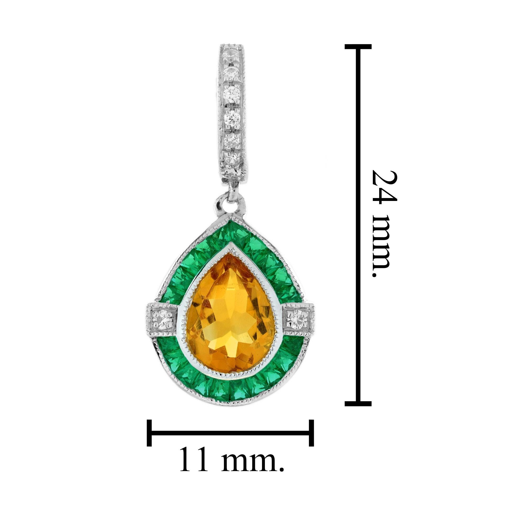 Citrine Emeraude Diamant Pendentif Pendentifs en or blanc 14K en vente 3