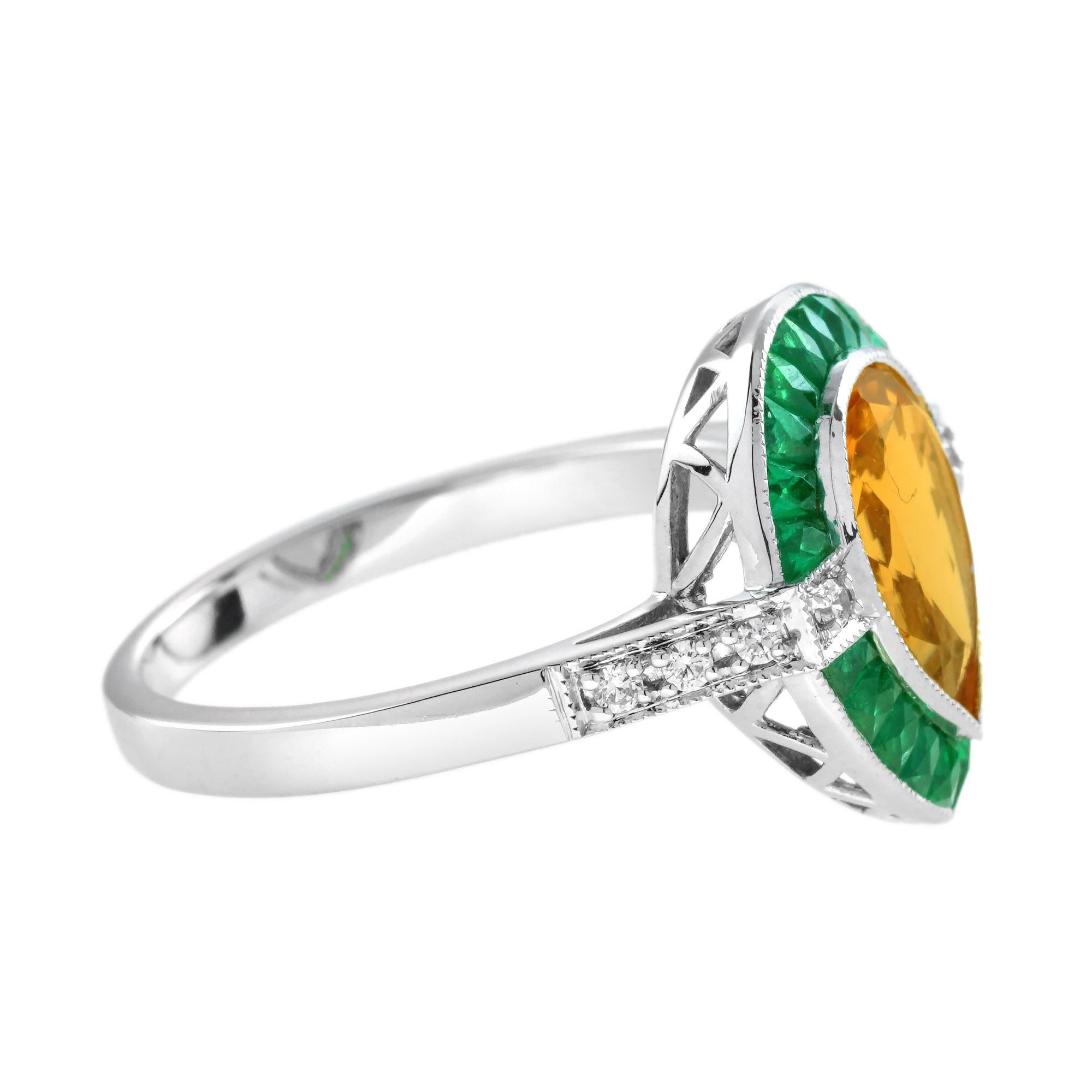 Anello di fidanzamento a goccia con smeraldo e diamante Citrino in oro bianco 14 carati In condizioni Nuovo in vendita a Bangkok, TH