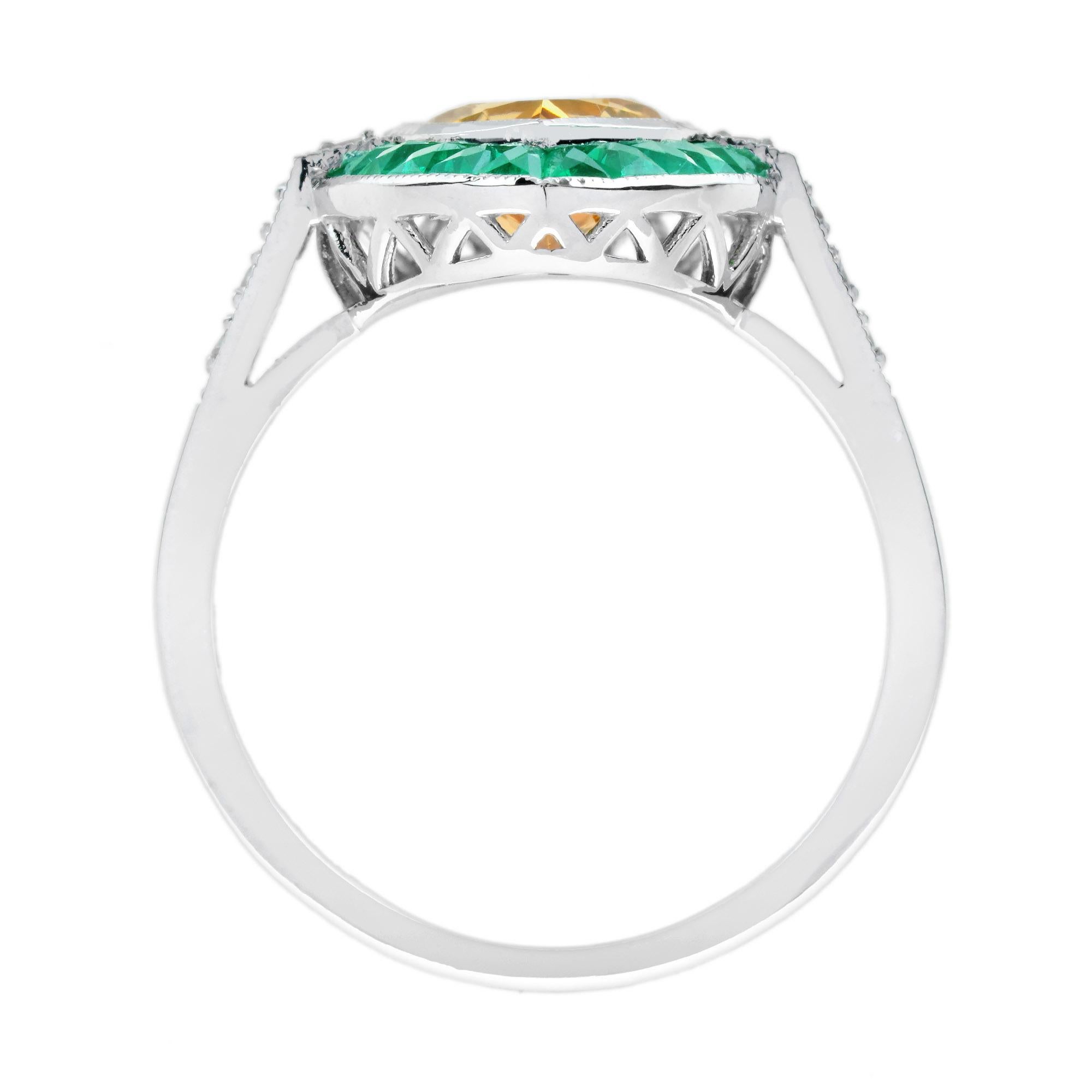 Anello di fidanzamento a goccia con smeraldo e diamante Citrino in oro bianco 14 carati in vendita 1
